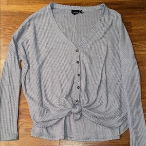 Urban Outfitters Gray Button-Front Waffle Knit Top